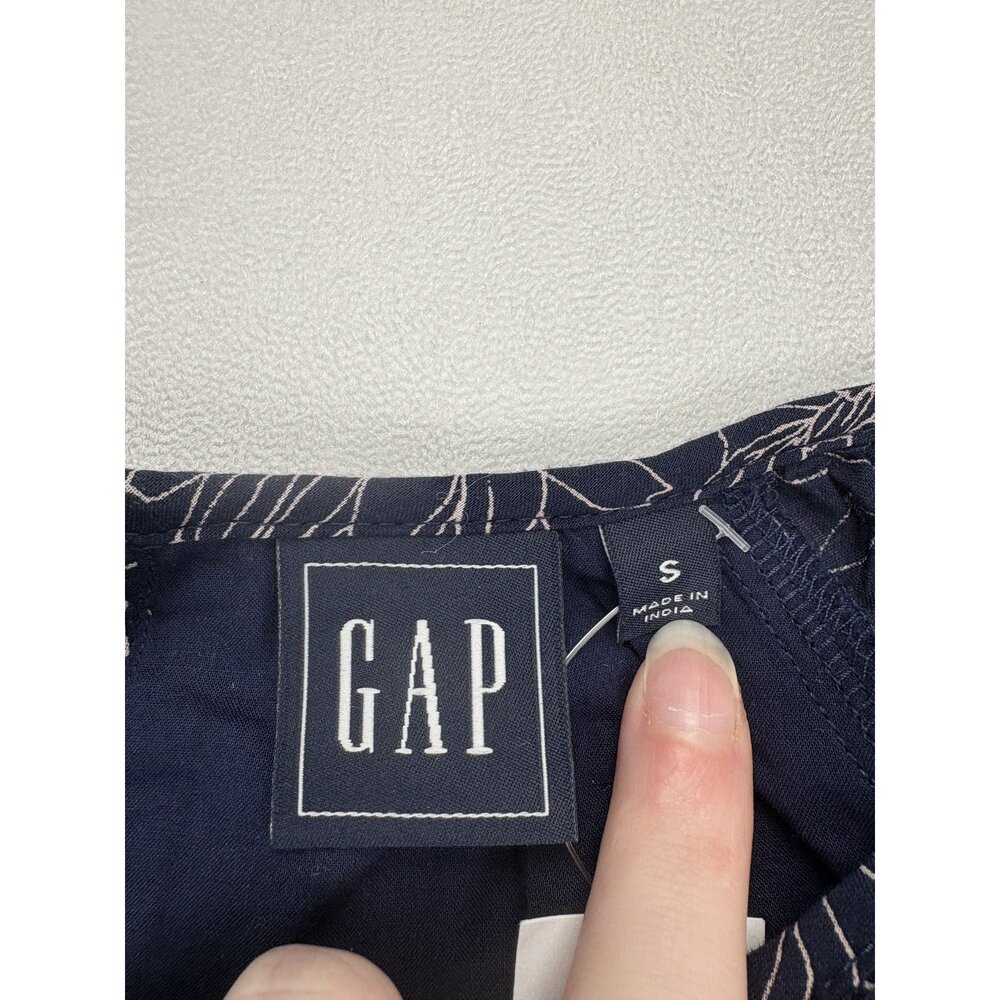 Gap Floral Midi Dress Size S Ruffle Hem Tie Waist Navy - Picture 4 of 12